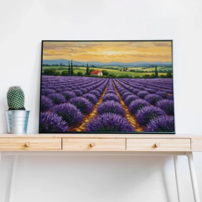 Rolling Hills & Lavender Fields – Provence-Inspired Landscape Digital Wall Art, Horizontal Printable Poster, Floral Countryside Decor, Instant Download