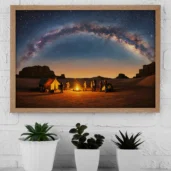 Starry Night Over Desert Campfire – Night Sky Digital Wall Art, Horizontal Printable Poster, Desert Landscape Decor, Instant Download