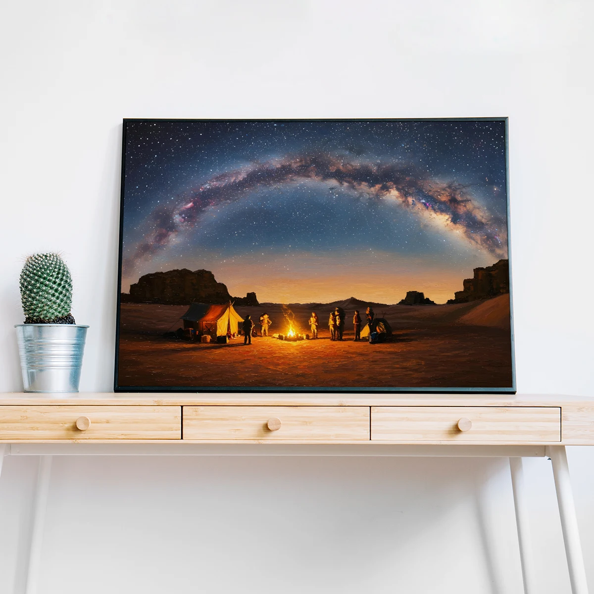 Starry Night Over Desert Campfire – Night Sky Digital Wall Art, Horizontal Printable Poster, Desert Landscape Decor, Instant Download