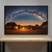 Starry Night Over Desert Campfire – Night Sky Digital Wall Art, Horizontal Printable Poster, Desert Landscape Decor, Instant Download