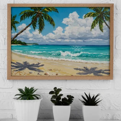 Tropical Beach with Turquoise Water – Coastal Paradise Digital Wall Art, Horizontal Printable Poster, Beach House Decor, Instant Download