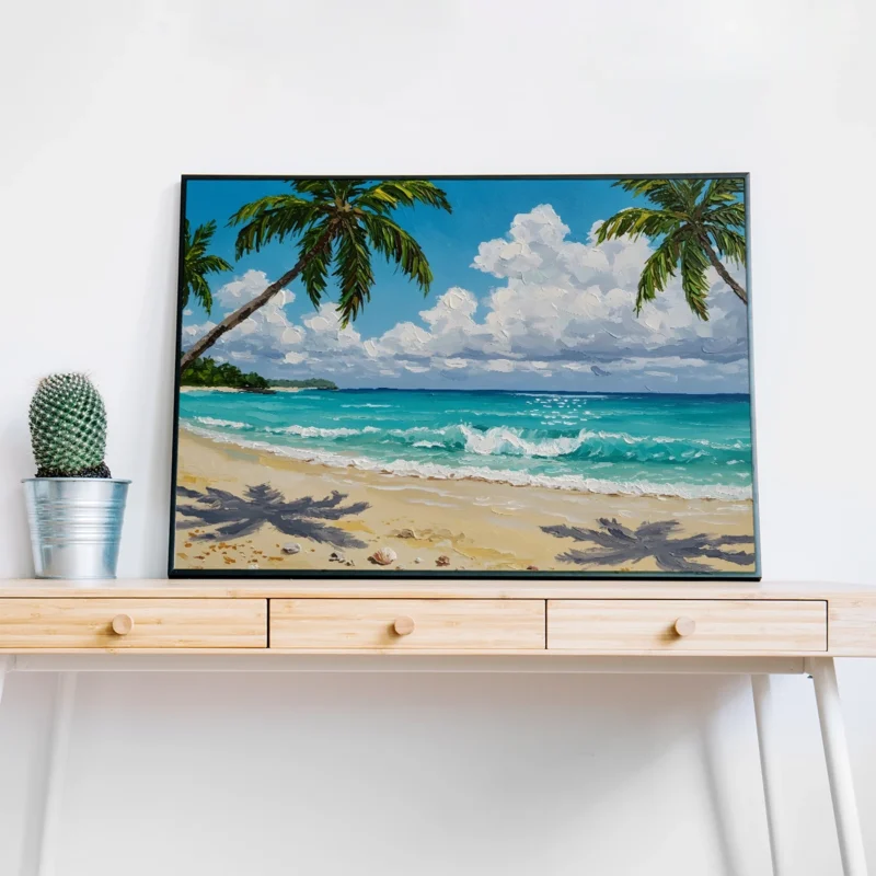 Tropical Beach with Turquoise Water – Coastal Paradise Digital Wall Art, Horizontal Printable Poster, Beach House Decor, Instant Download