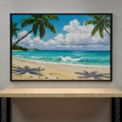 Tropical Beach with Turquoise Water – Coastal Paradise Digital Wall Art, Horizontal Printable Poster, Beach House Decor, Instant Download