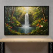 Waterfall in a Hidden Jungle – Lush Tropical Landscape Digital Wall Art, Horizontal Printable Poster, Nature Adventure Decor, Instant Download