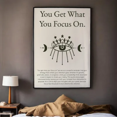 You Get What You Focus On – Inspirational Quote Typography Wall Art, Printable Poster, Mindset Decor, Instant Download