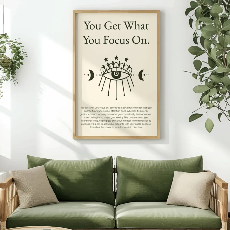 You Get What You Focus On – Inspirational Quote Typography Wall Art, Horizontal Printable Poster, Mindset Decor, Instant Download