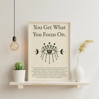 You Get What You Focus On – Inspirational Quote Typography Wall Art, Printable Poster, Mindset Decor, Instant Download
