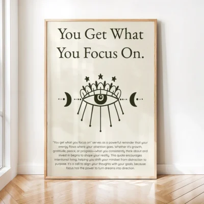 You Get What You Focus On – Inspirational Quote Typography Wall Art, Printable Poster, Mindset Decor, Instant Download