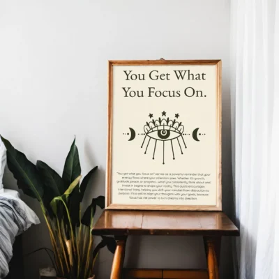 You Get What You Focus On – Inspirational Quote Typography Wall Art, Printable Poster, Mindset Decor, Instant Download