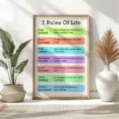 7 Rules of Life Printable Wall Art – Self-Care and Wellness Poster, Digital Download for Home or Office Decor