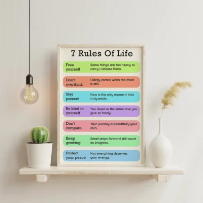 7 Rules of Life Printable Wall Art – Self-Care and Wellness Poster, Digital Download for Home or Office Decor