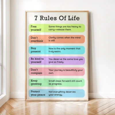 7 Rules of Life Printable Wall Art – Self-Care and Wellness Poster, Digital Download for Home or Office Decor