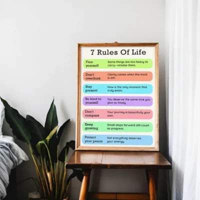 7 Rules of Life Printable Wall Art – Self-Care and Wellness Poster, Digital Download for Home or Office Decor