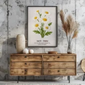 April Birth Flower Wall Art, Daisy Botanical Print, Instant Download, Birth Month Poster, Self-Care Birthday Gift