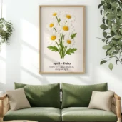 April Birth Flower Wall Art, Daisy Botanical Print, Instant Download, Birth Month Poster, Self-Care Birthday Gift