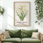 December Birth Flower Wall Art, Narcissus Botanical Print, Instant Download, Birth Month Poster, Self-Care Birthday Gift