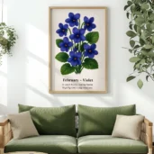 February Birth Flower Wall Art, Violet Botanical Print, Instant Download, Birth Month Poster, Self-Care Birthday Gift