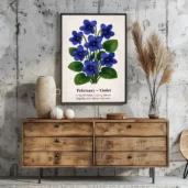 February Birth Flower Wall Art, Violet Botanical Print, Instant Download, Birth Month Poster, Self-Care Birthday Gift