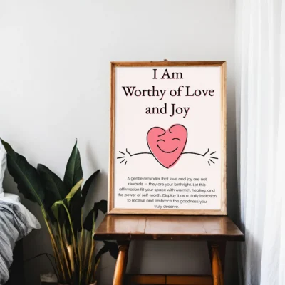 I Am Worthy of Love and Joy – Self-Love Digital Wall Art, Instant Download, Motivational Poster, Printable Affirmation Quote