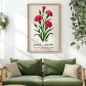 January Birth Flower Wall Art, Carnation Botanical Print, Instant Download, Birth Month Poster, Self-Care Birthday Gift