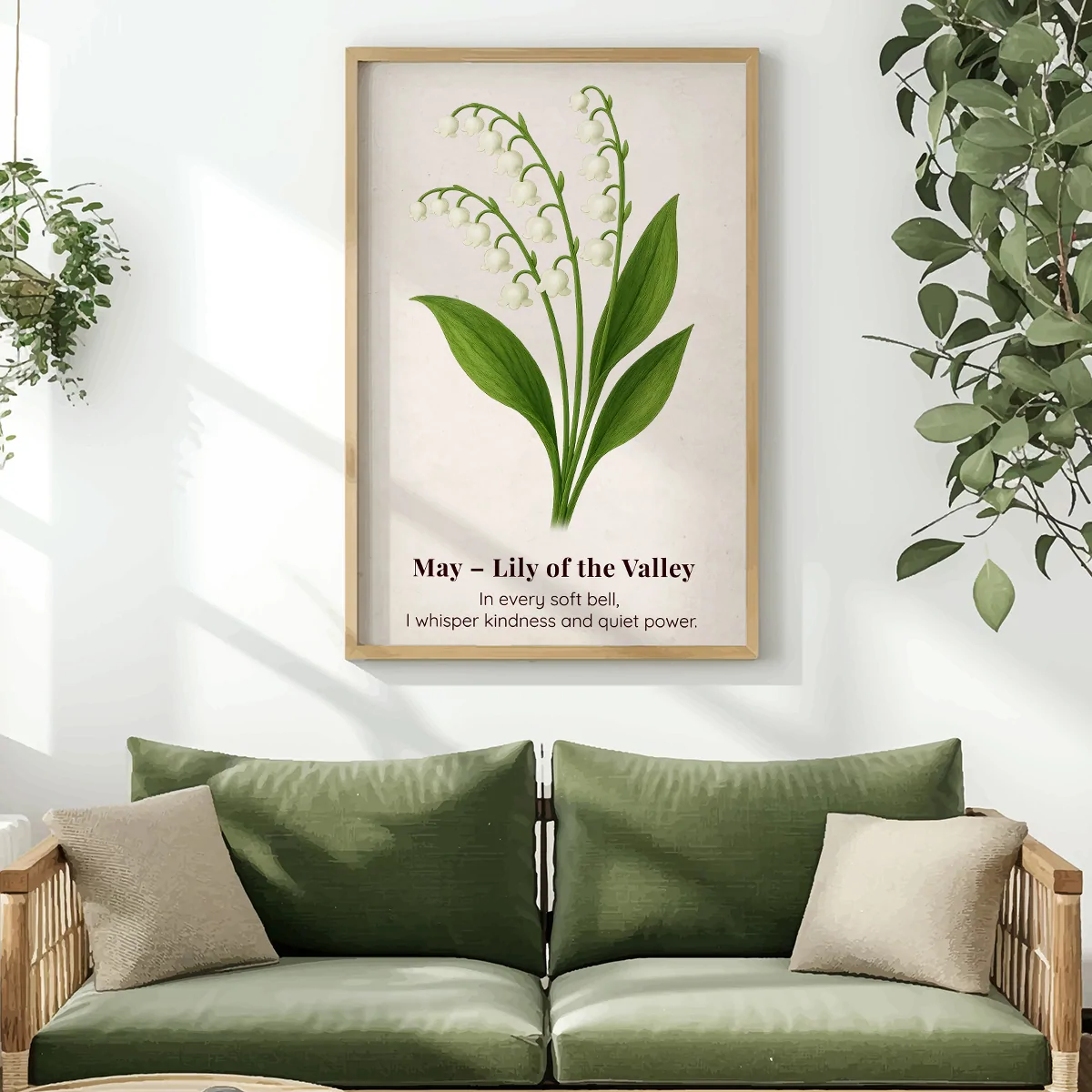 May Birth Flower Wall Art, Lily of the Valley Botanical Print, Instant Download, Birth Month Poster, Self-Care Birthday Gift