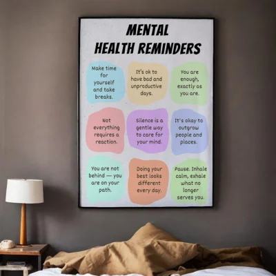 Mental Health Reminders Printable Wall Art – Self-Care and Wellness Poster, Digital Download for Home or Office Decor