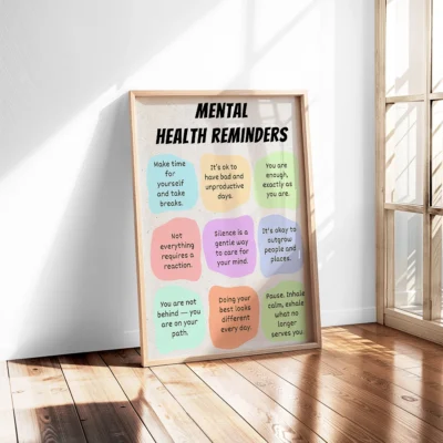 Mental Health Reminders Printable Wall Art – Self-Care and Wellness Poster, Digital Download for Home or Office Decor