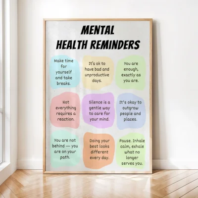 Mental Health Reminders Printable Wall Art – Self-Care and Wellness Poster, Digital Download for Home or Office Decor