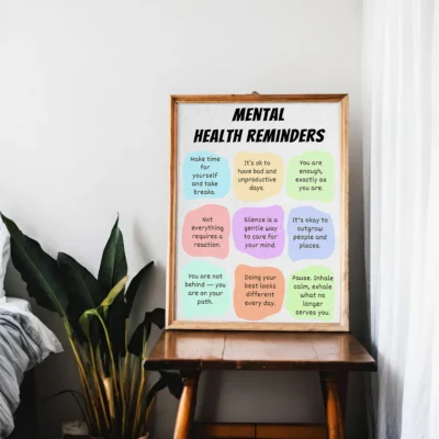 Mental Health Reminders Printable Wall Art – Self-Care and Wellness Poster, Digital Download for Home or Office Decor