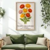 November Birth Flower Wall Art, Chrysanthemum Botanical Print, Instant Download, Birth Month Poster, Self-Care Birthday Gift