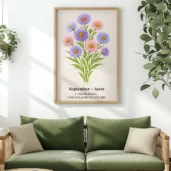 September Birth Flower Wall Art, Aster Botanical Print, Instant Download, Birth Month Poster, Self-Care Birthday Gift