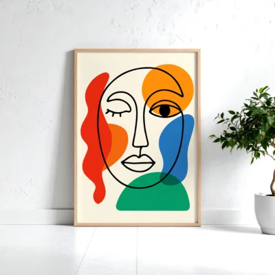 Abstract Cubist Face Poster, Minimalist Wall Art