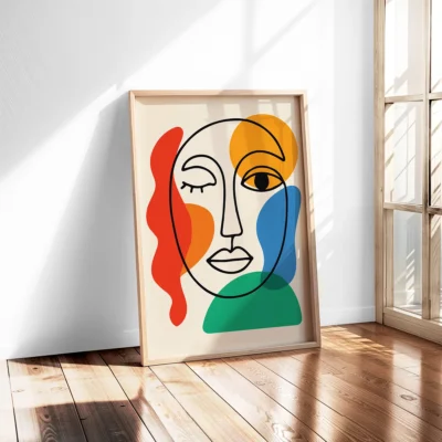 Abstract Cubist Face Poster, Minimalist Wall Art