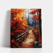 Autumn Forest Bridge Walkway paint by numbers for adults DIY painting kit