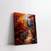 Framed Autumn Forest Bridge Walkway paint by numbers fall forest wall art