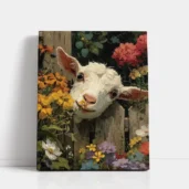 Baby Goat Peeking Through Flowers paint by numbers for adults DIY painting kit