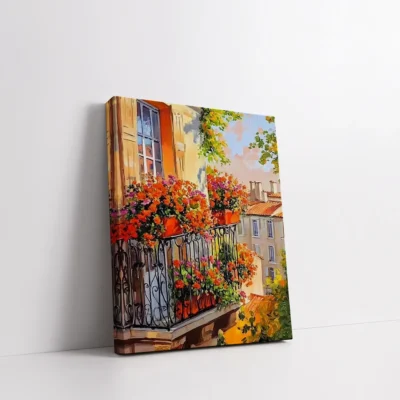 Framed Balcony in Bloom paint by numbers floral balcony wall art