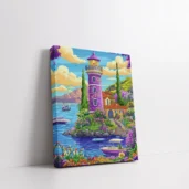 Framed Beacon of the Purple Coast paint by numbers lighthouse coastal wall art