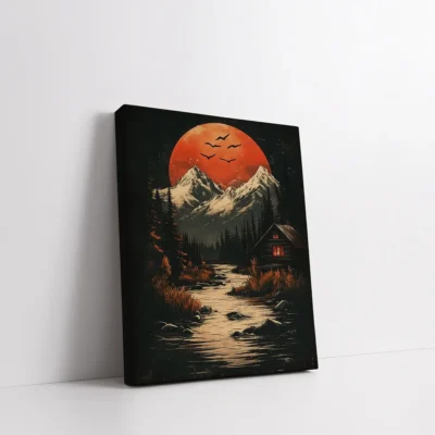 Framed Blood Moon Over the Pines paint by numbers night forest wall art
