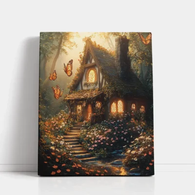 Butterfly Forest Cottage paint by numbers for adults DIY painting kit