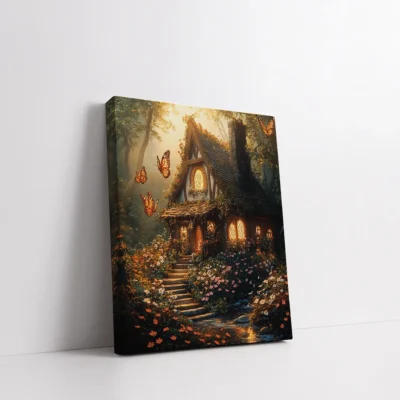 ramed Butterfly Forest Cottage paint by numbers fantasy wall art