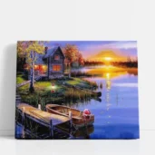Cabin by the Quiet Lake paint by numbers for adults DIY painting kit