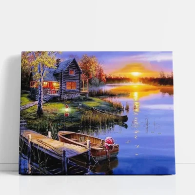 Cabin by the Quiet Lake paint by numbers for adults DIY painting kit