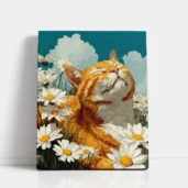 Cat Among Daisies Under Blue Sky paint by numbers for adults DIY painting kit