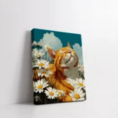 Framed Cat Among Daisies Under Blue Sky paint by numbers cat wall art