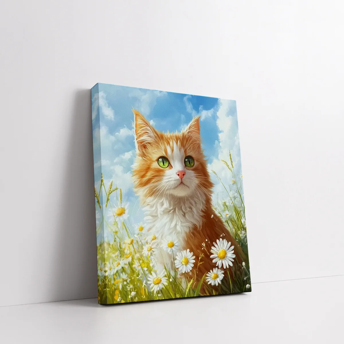 Framed Cat Sitting in a Field paint by numbers cat wall art