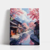 Cherry Blossom Canal Village paint by numbers for adults DIY painting kit