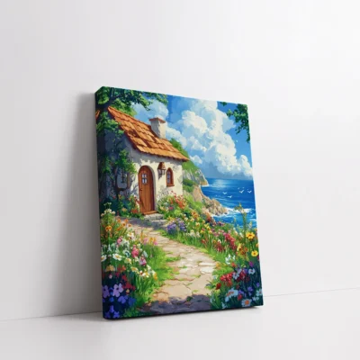 Framed Coastal Bloom Cottage paint by numbers coastal floral cottage wall art