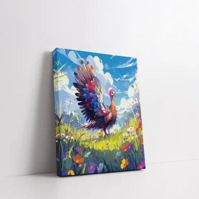 Framed Colorful Bird Standing in Wildflowers paint by numbers bird wall art