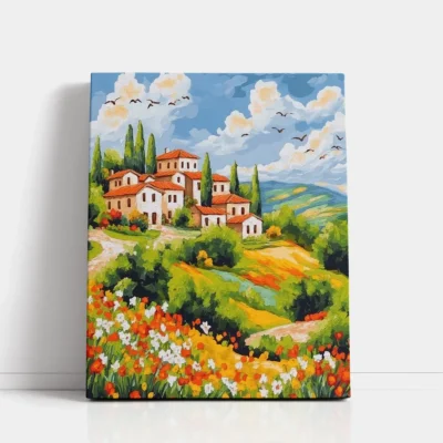 Colorful Countryside Village paint by numbers for adults DIY painting kit